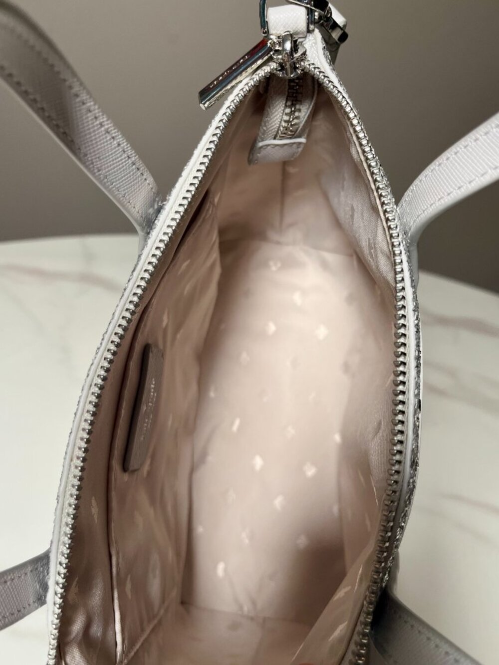 Kate Spade Flash Glitter Satchel Light Grey Silver Crossbody Satchel NWOT - Picture 14 of 16